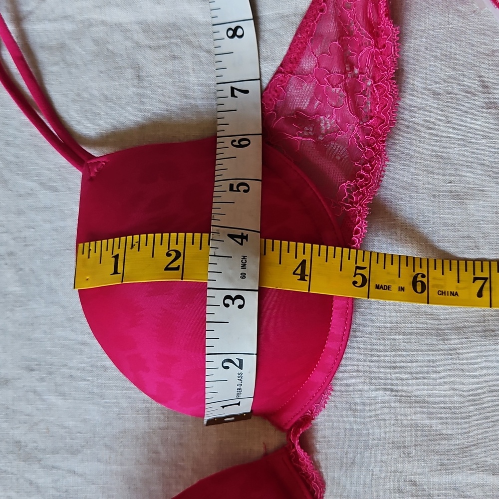 Pink Victoria's Secret Pink Lace Women's Bra 34A Push Up Plunge - Picture 12 of 14